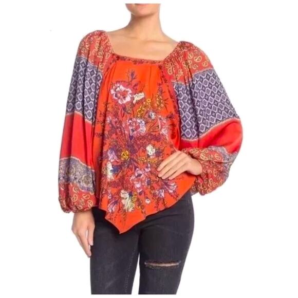 Free People Top Fall XS Blouse Oversized Flowy Cottage Boho Shirt Billowy 70s - Picture 6 of 17